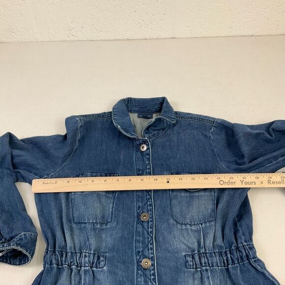 J.Jill Denim Utility Jacket Blue Button Down Drawstring Waist Raw Hem XSP Petite - Picture 7 of 11